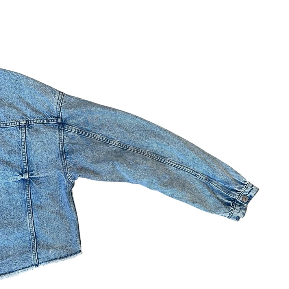 American Eagle Oversized Light Wash Distressed Faux Layered Hood Jacket Medium - Picture 6 of 10